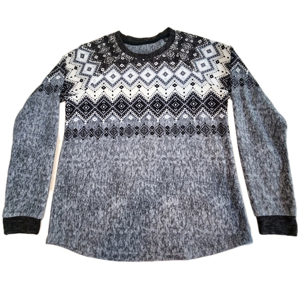 CUDDL DUDS Tunic Top Womens Tall Medium Gray Fleece Fair Isle Comfort Cozy